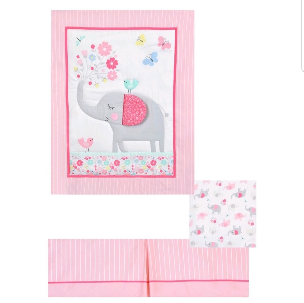 3 piece pink Elephant nursery set